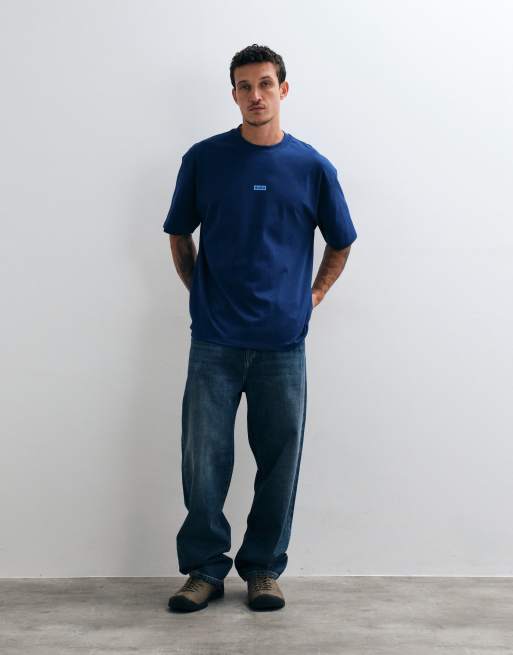 HUGO Blue Nalono t-shirt with back print in navy , 2 of 5