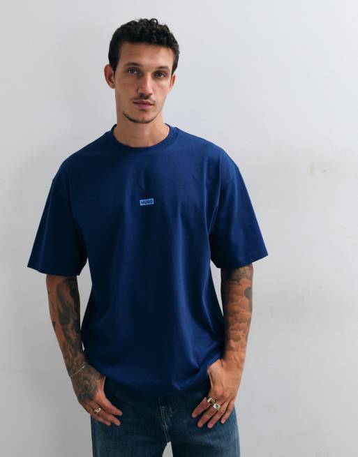 HUGO Blue Nalono t-shirt with back print in navy , 3 of 5