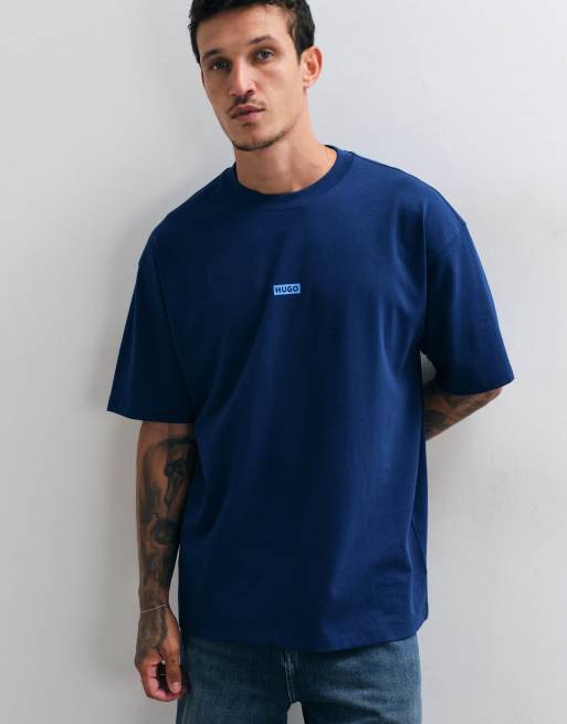HUGO Blue Nalono t-shirt with back print in navy , 5 of 5
