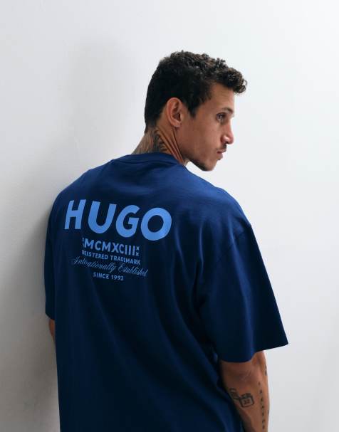 Hugo Blue Nalono T-shirt z nadrukiem na plecach w kolorze granatowym - view 1