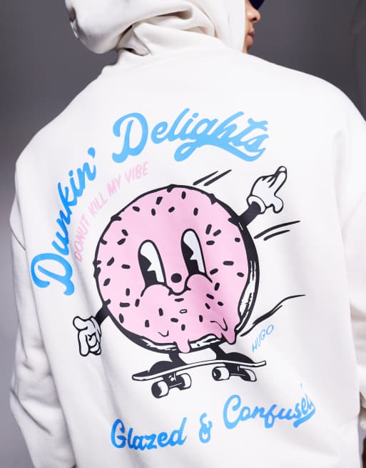 HUGO BLUE Namiko hoodie with donut print in off white