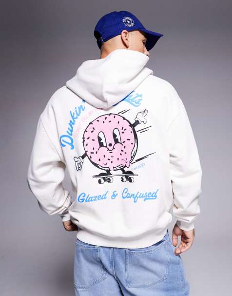 HUGO BLUE – Namiko – Naturvit hoodie med donuttryck - view 1