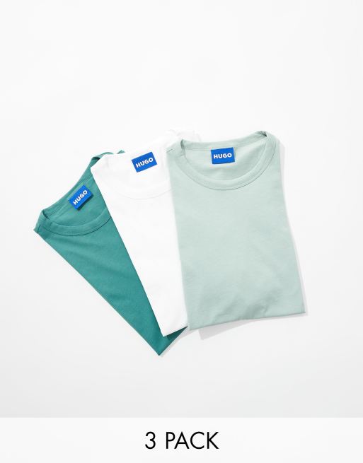 HUGO Blue – Naolo – Zestaw 3 T-shirtów w kolorze białym i zielonym