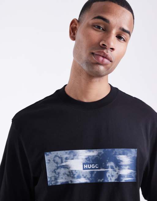 HUGO Blue - Napolux - Sort T-shirt med sløret firkantet logoprint, 5 af 5
