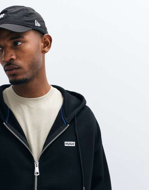 HUGO Blue Nardimez hoodie zippé coupe ample avec imprimé au dos noir, 3 de 5