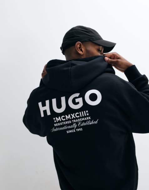 HUGO Blue Nardimez ledig passform hoodie med ryggtryck och dragkedja i svart - view 1