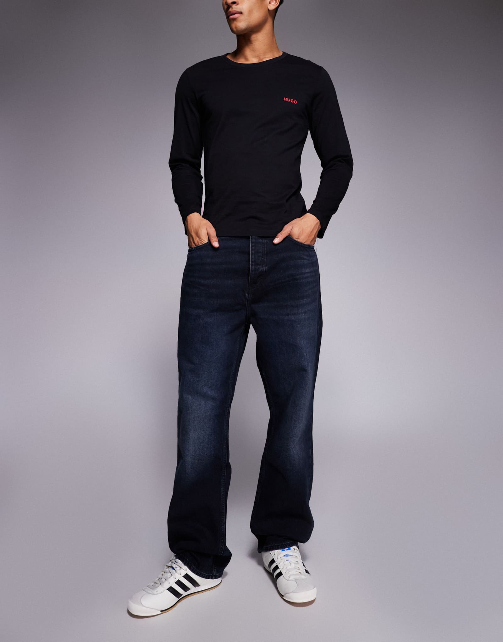 Мешковатые джинсы HUGO BLUE Nate темно-синего цвета с эффектом стирки