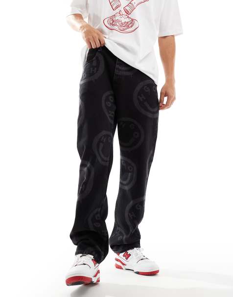HUGO Blue nate denim jeans in black with logo all over print - view 1