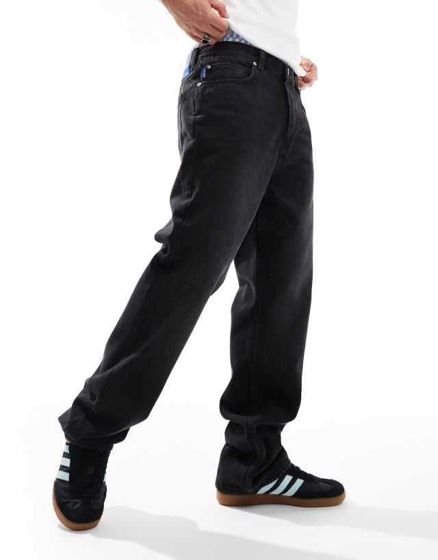 Hugo Blue - nate loose fit denim jeans in charcoal grey