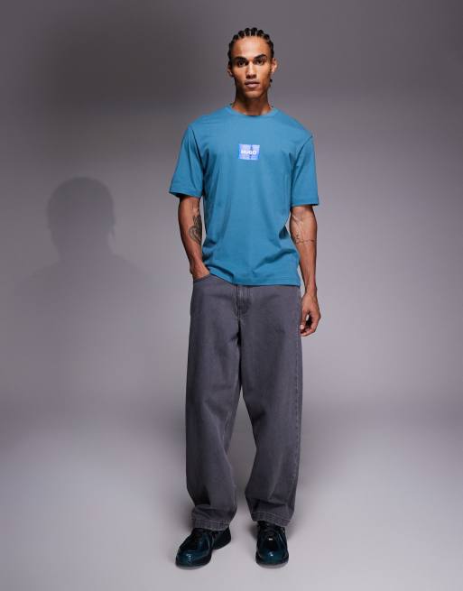 HUGO BLUE Nayonix chest box logo t-shirt in teal, 2 of 5