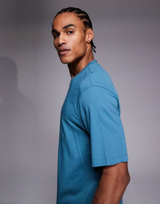 HUGO BLUE Nayonix chest box logo t-shirt in teal, 4 of 5