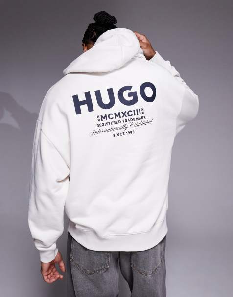 Hugo Blue Nazardo hoodie in white - view 1