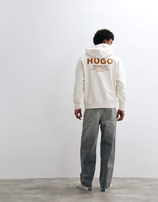 HUGO Blue – Nazardo – Locker geschnittener Kapuzenpullover in Ecru mit Rückenprint, Kombiteil, 4 von 5