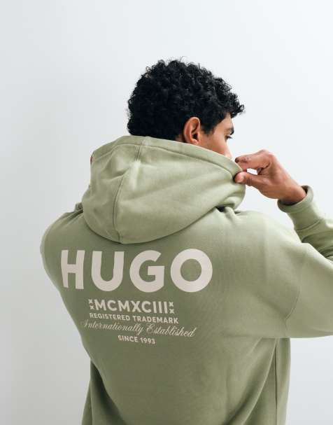 HUGO Blue Nazardo loose fit hoodie med tryck på ryggen i ljusgrönt set - view 1