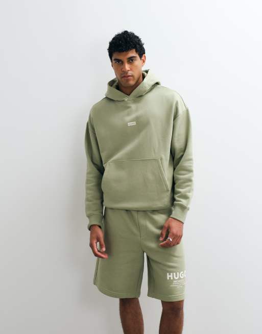 HUGO Blue Nazardo sudadera con capucha de corte holgado con estampado trasero en verde claro, 3 de 5