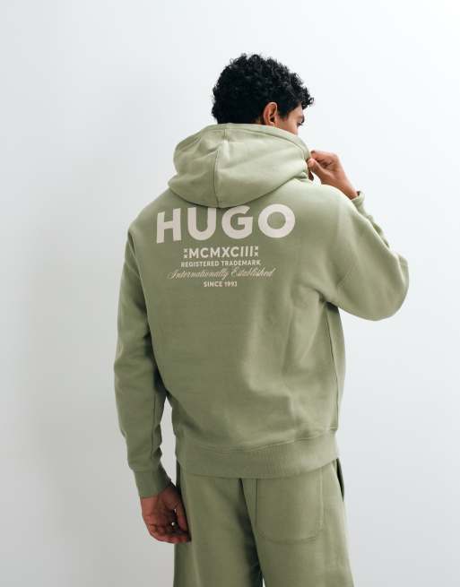 HUGO Blue Nazardo sudadera con capucha de corte holgado con estampado trasero en verde claro, 5 de 5