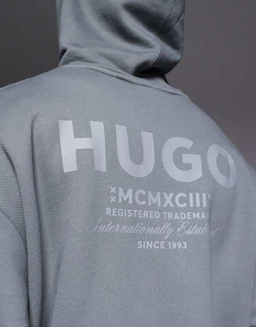 HUGO Blue - Nazardo - Sweat à capuche ample avec logo imprimé au centre et au dos - Gris moyen, 5 de 5