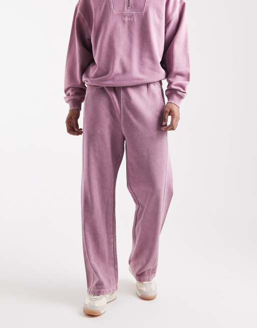 HUGO BLUE Nebtro tonal logo straight fit open hem trackies in acid wash dark pink (part of a set)