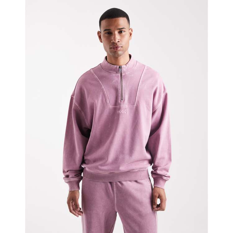 HUGO BLUE Nebuzip central logo loose fit half zip sweatshirt in