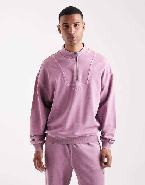 HUGO Blue - Nebuzip - Sweat ample d'ensemble à col zippé avec logo central - Rose foncé délavé - view 1
