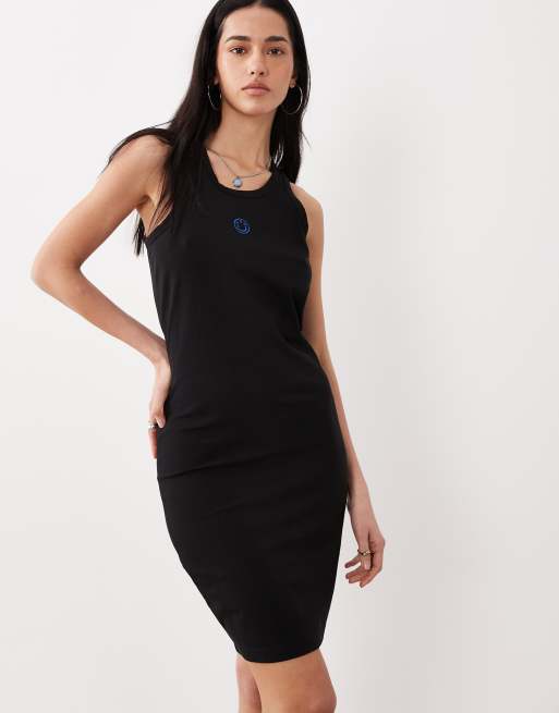 HUGO Blue - Necerie - Vestito fasciante nero con logo squadrato, 2 di 4