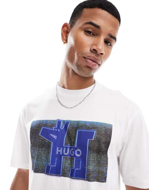 HUGO Blue nedary t-shirt in white with mascot chest print - view 1