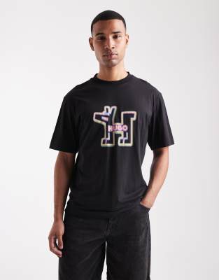 HUGO BLUE Nedirix dog logo print t-shirt in black