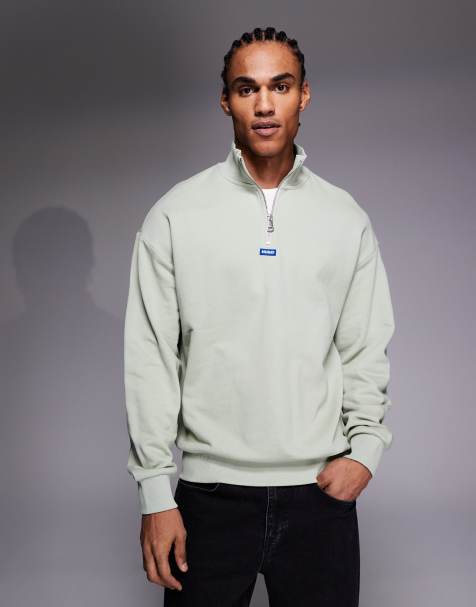 HUGO BLUE neeler half zip sweatshirt in light green - view 1