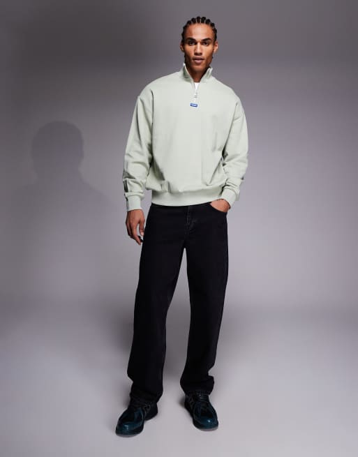 HUGO BLUE neeler half zip sweatshirt in light green, 2 of 5