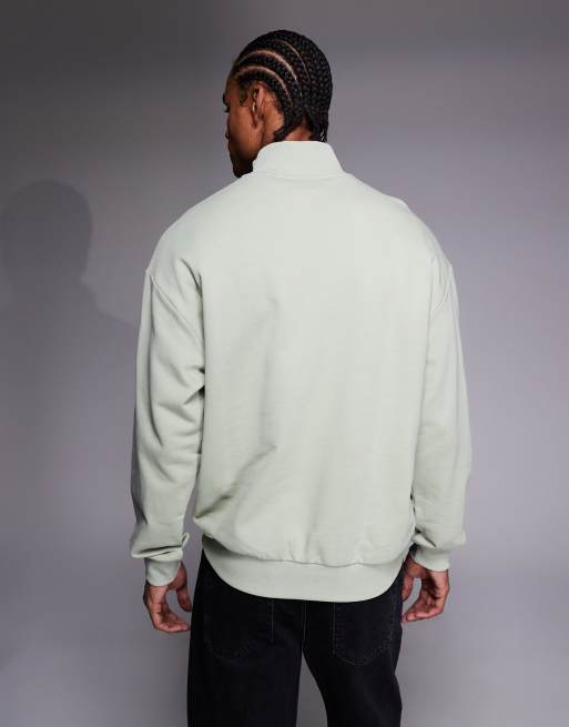 HUGO BLUE neeler half zip sweatshirt in light green, 3 of 5