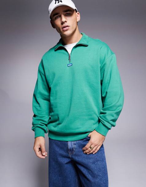 HUGO Blue – Neeler – Sweatshirt in Grün mit kurzem Reißverschluss - view 1