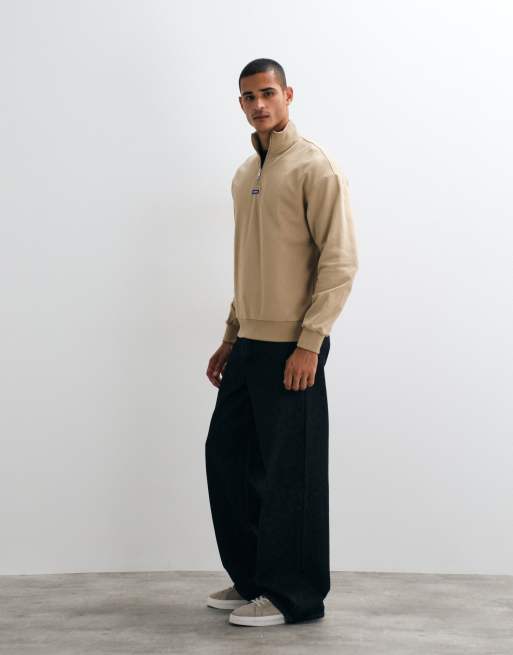 HUGO Blue Neeler sweatshirt med kvartslång dragkedja i beige, 2 av 5