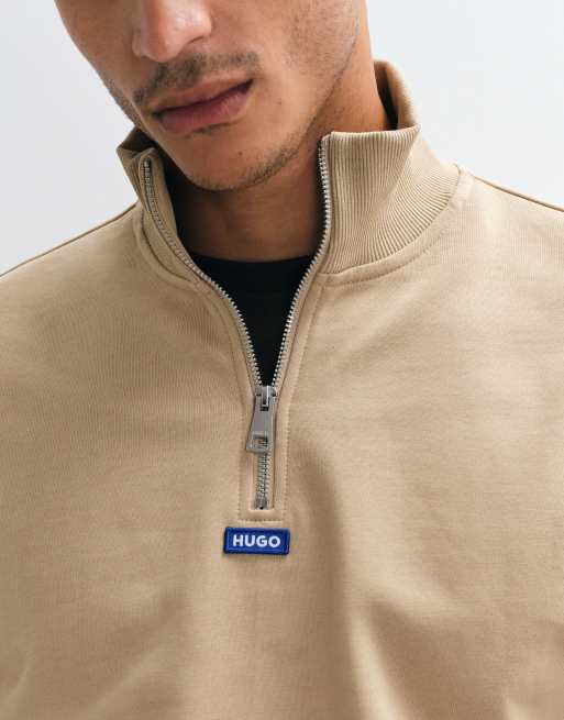HUGO Blue Neeler sweatshirt med kvartslång dragkedja i beige, 3 av 5