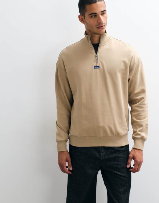 HUGO Blue Neeler sweatshirt med kvartslång dragkedja i beige, 4 av 5