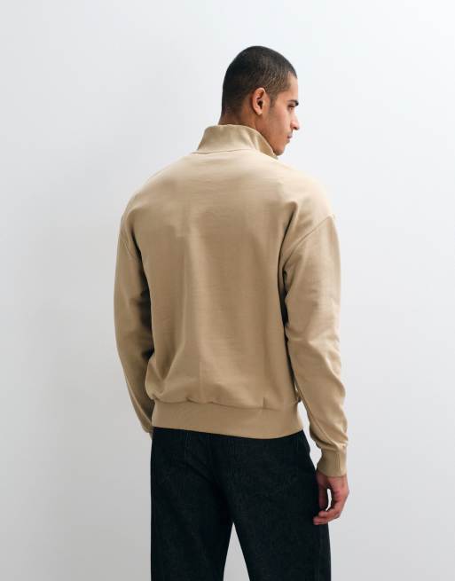 HUGO Blue Neeler sweatshirt med kvartslång dragkedja i beige, 5 av 5