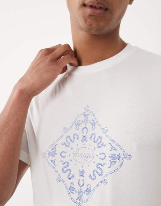 HUGO Blue – Nerberri – Biały T-shirt o regularnym kroju z grafiką, 4 z 5
