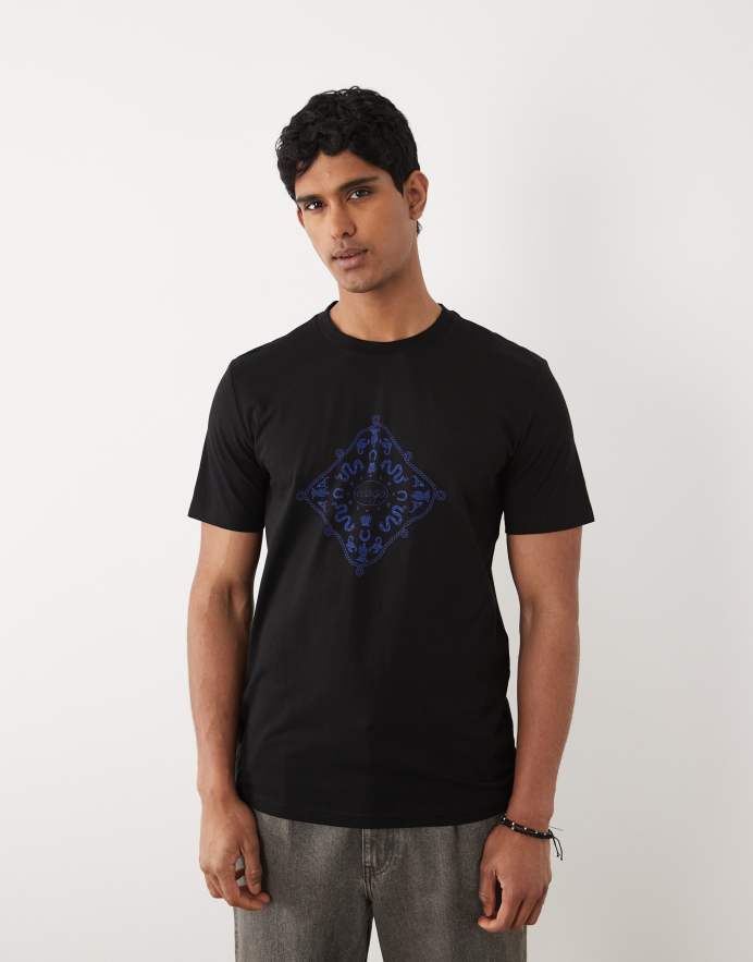 Hugo Blue Nerberri - Camiseta negra de corte estándar con estampado gráfico