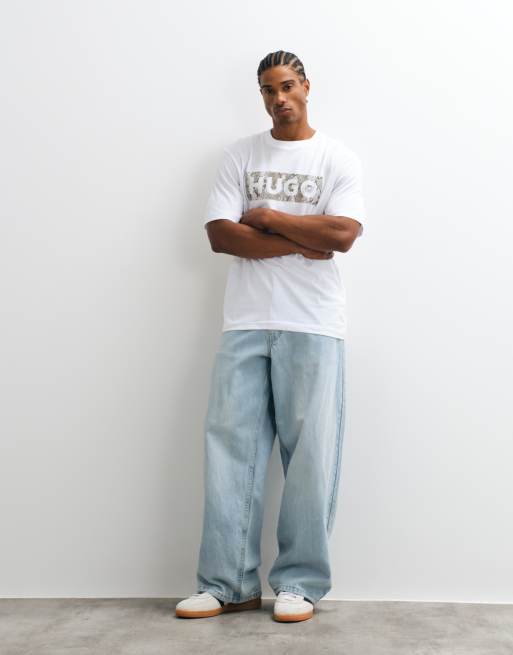 HUGO Blue Nerpient regular fit T-shirt con logo sul petto bianca, 2 di 5