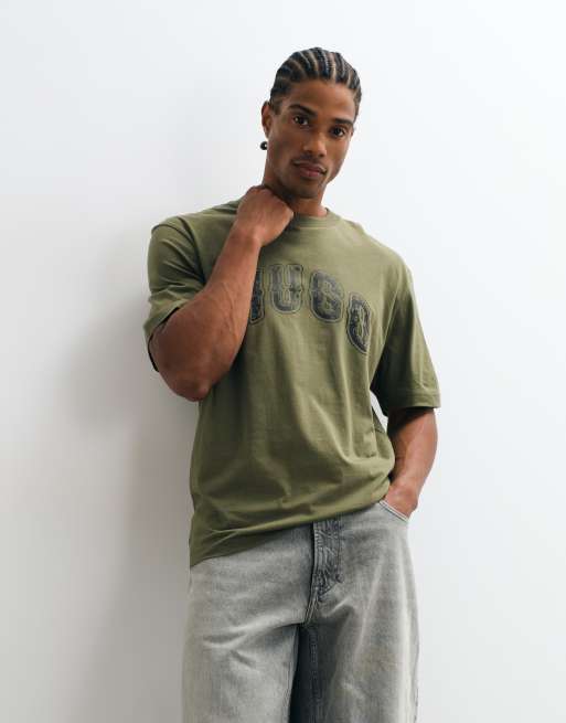 HUGO Blue Nerpient regular-fit T-shirt met logo op de borst in groen, 3 van 5