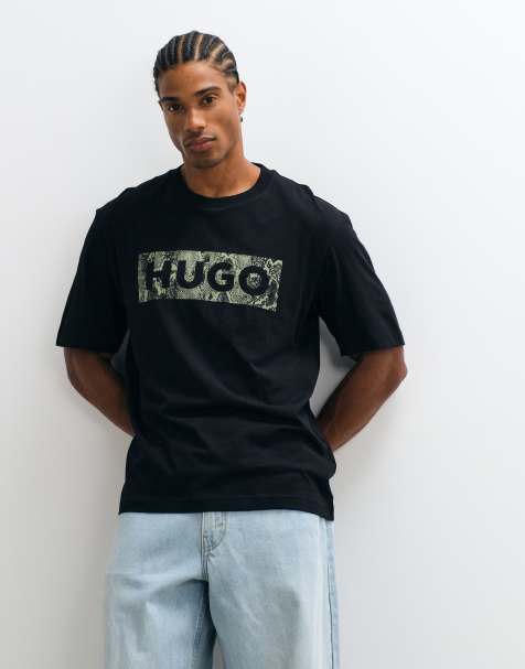 HUGO Blue Nerpient T-shirt regular fit z logo na piersi w kolorze czarnym - view 1