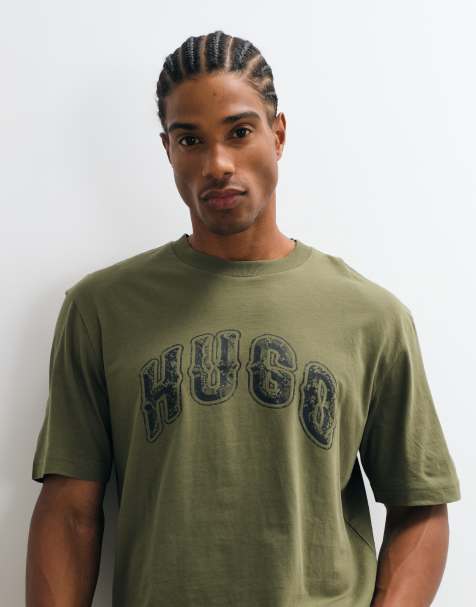 HUGO Blue Nerpient T-shirt regular fit z logo na piersi w kolorze zielonym - view 1
