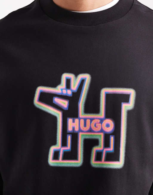 HUGO Blue - Newirex - Felpa nera con stampa di cane con logo, 5 di 5