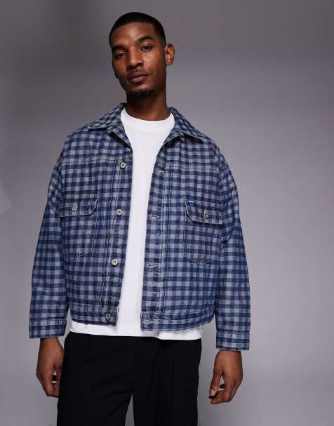 HUGO BLUE Nial relaxed fit check denim jacket in navy - view 1