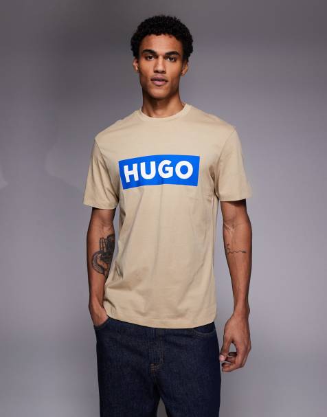 HUGO BLUE Nico chest logo t-shirt in tan - view 1