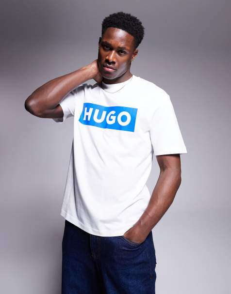 HUGO Blue - Nico - Hvid T-shirt med logoprint på brystet - view 1
