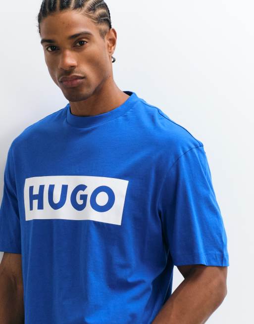 HUGO Blue Nico regular fit chest logo t-shirt in blue, 3 of 10