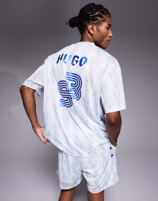 HUGO Blue – Niebieska koszulka piłkarska oversize, część zestawu, 2 z 4