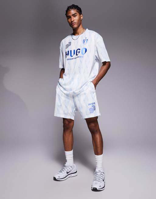 HUGO Blue – Niebieska koszulka piłkarska oversize, część zestawu, 3 z 4