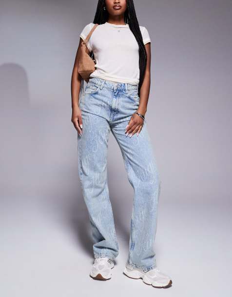 Hugo Blue logo printed straight fit jeans in blue