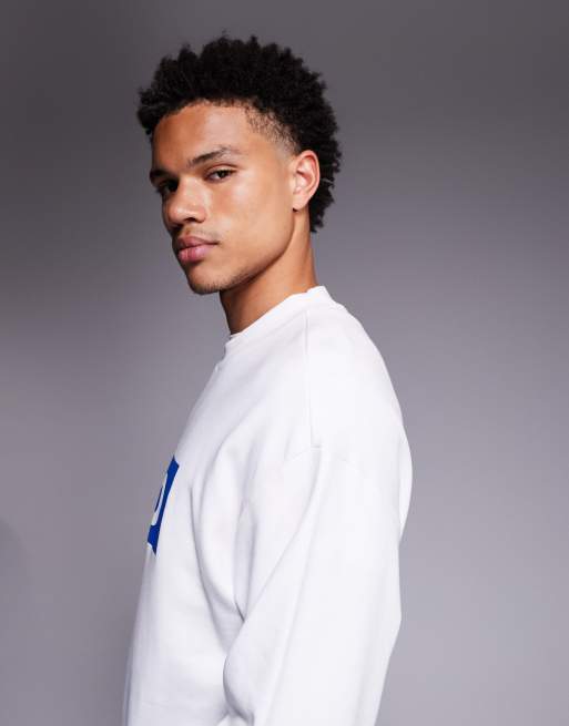 HUGO BLUE Niero central logo sweatshirt in white, 4 of 5